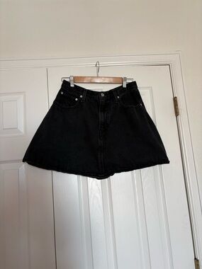 Black Denim A-Line Skirt